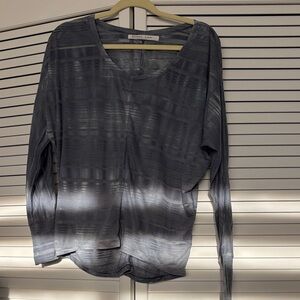 Athleta Blue/Gray Sheer-Striped Long-Sleeve Top